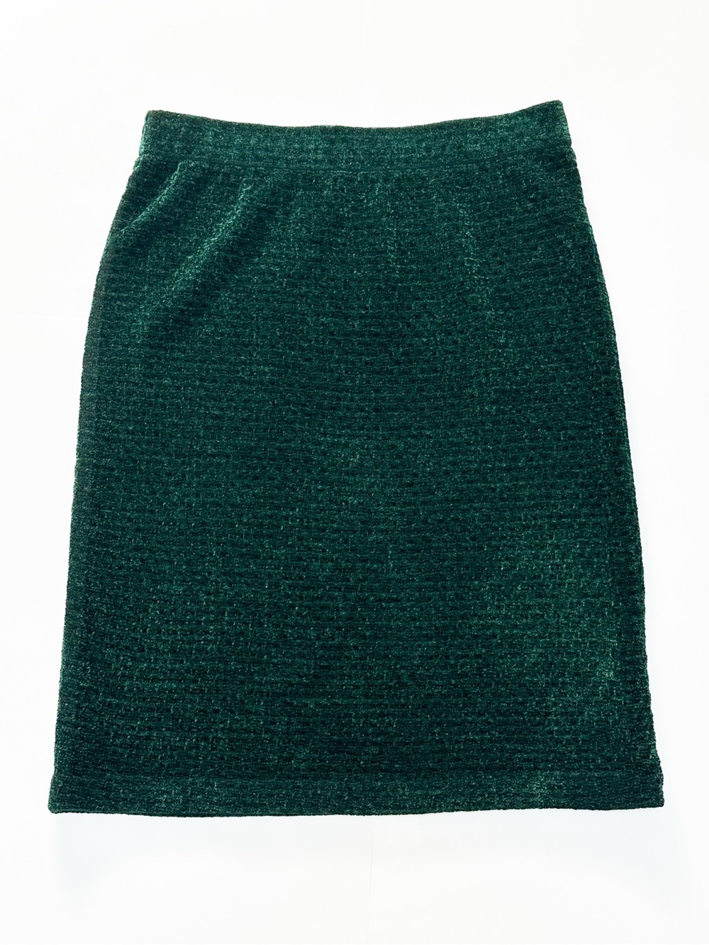 St. John Collection Knitwear Forest Green Textured Knit Stretch Tweed Midi Skirt